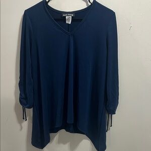 Elegant Navy Blouse with Tie Sleeves
